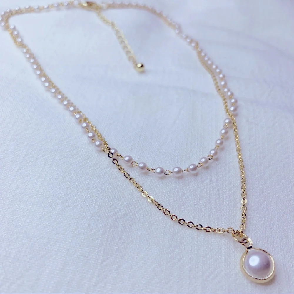 ❣️$25/3❣️ Faux Pearls Double Chain Pendant Necklace - Picture 5 of 9